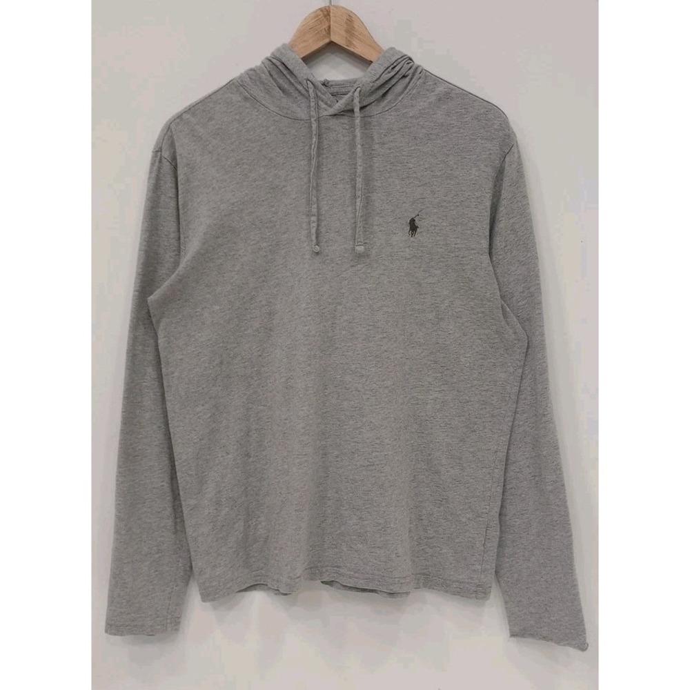 Polo Ralph Lauren Hoodie Medium Gray Lightweight Logo Pullover Men's Hoodie